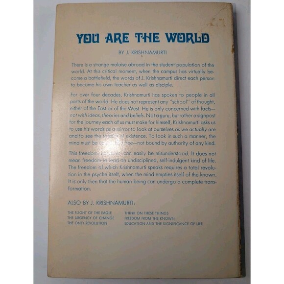 You Are the World J. Krishnamurti 1972 Vintage Paperback Harper & Row - Picture 2 of 10